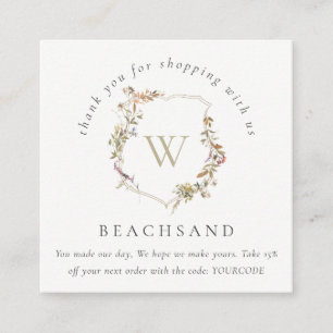 Dusky Pink Wildflower Crest Thank You For Shopping Square Business Card