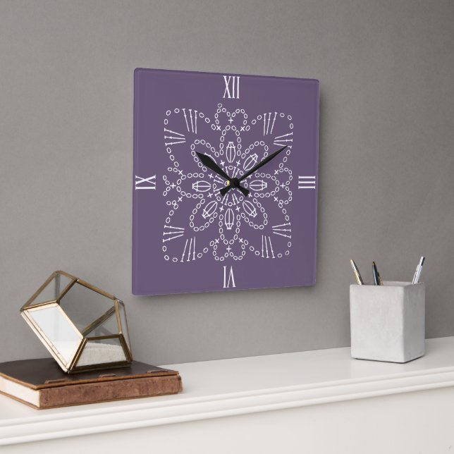 Dusky Purple Crochet Chart Square Wall Clock (Office)