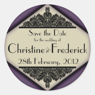 Dusky Purple Vintage, round save the date sticker