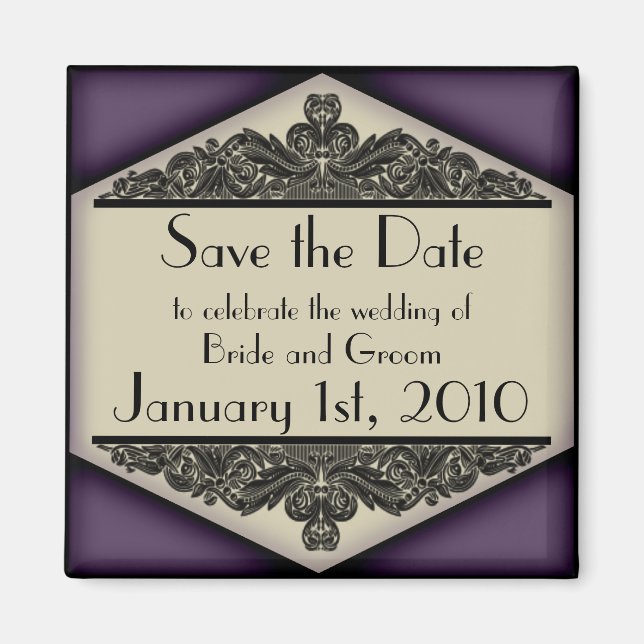 Dusky Purple Vintage, save the date magnet (Front)