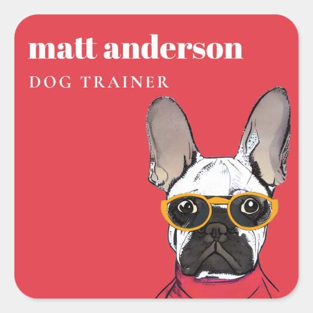 Dusky Red Orange Retro French Bulldog Dog Trainer Square Sticker (Front)