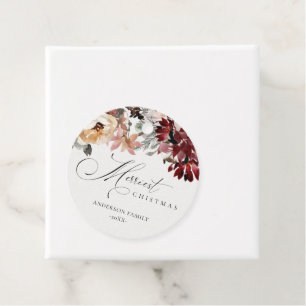 Dusky Red Poinsettia Floral Merriest Christmas Favour Tags