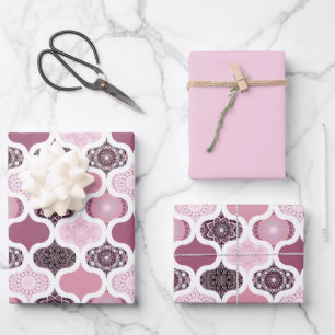 Dusky Rose Dot Mandalas Ogee Patchwork Wrapping Paper Sheet