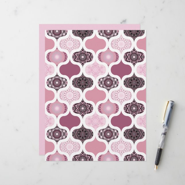 Dusky Rose Dot Mandalas Patchwork Scrapbook Paper (Front/Back In Situ)
