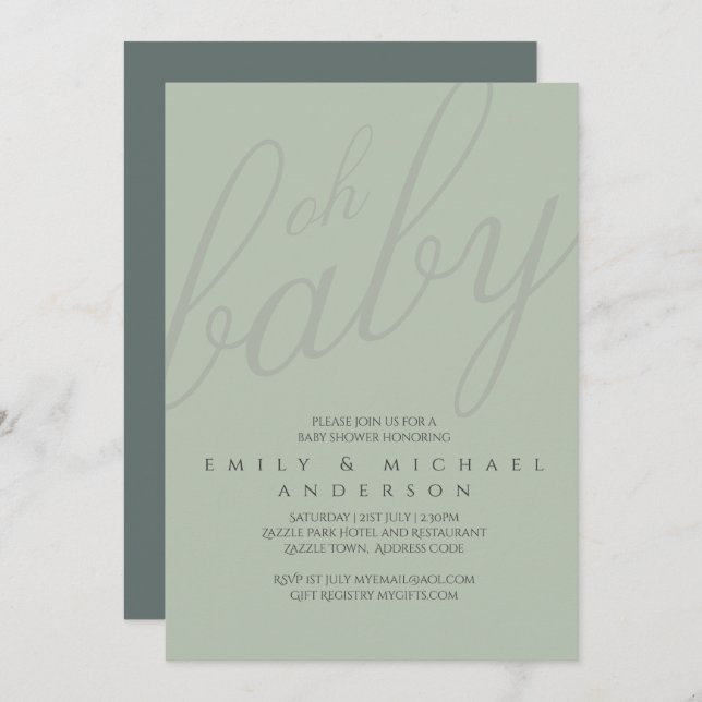 Dusky Sage Typography Baby Shower Gender Reveal Invitation (Front/Back)