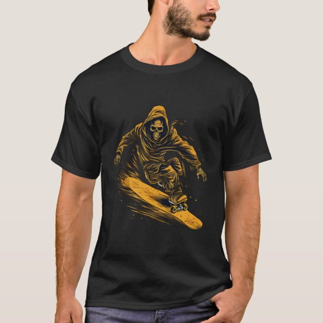 Dusky Skeleton Skater Boy Cool Skateboards T-Shirt (Front)