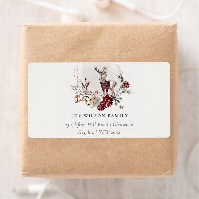 Dusky Stag Marsala Floral Wreath Christmas Address (Insitu)