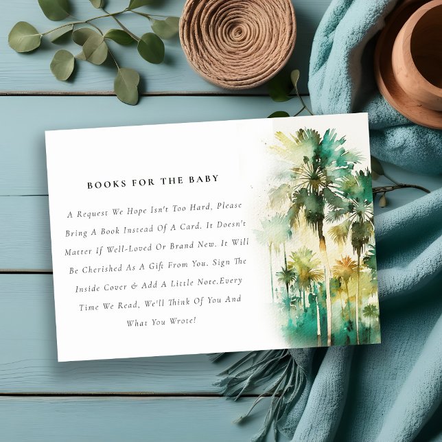 Dusky Tropical Palm Trees Books For Baby Shower Enclosure Card (Creator Uploaded)