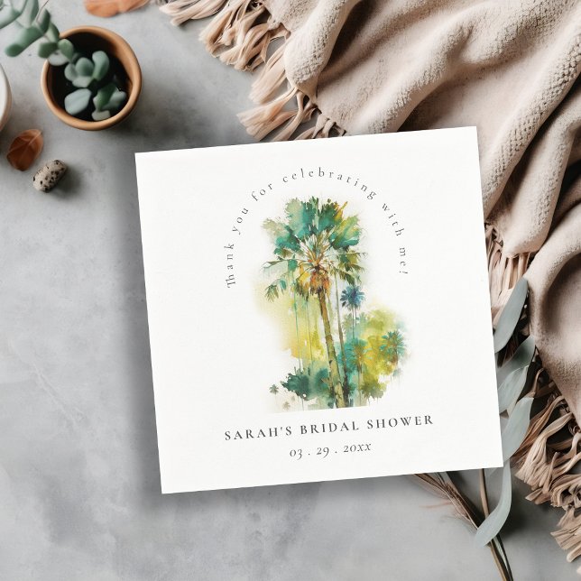 Dusky Tropical Watercolor Palm Trees Bridal Shower Napkin (Creator Uploaded)