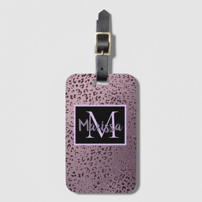 Dusky Violet Leopard Monogram   Luggage Tag (Front Vertical)
