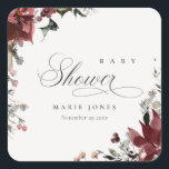 Dusky Warm Winter Festive Foliage Baby Shower Square Sticker<br><div class="desc">If you need any further customisation please feel free to message me on yellowfebstudio@gmail.com.</div>