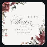 Dusky Warm Winter Festive Foliage Baby Shower Square Sticker<br><div class="desc">If you need any further customisation please feel free to message me on yellowfebstudio@gmail.com.</div>