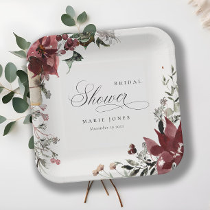 Dusky Warm Winter Festive Foliage Bridal Shower Paper Plate