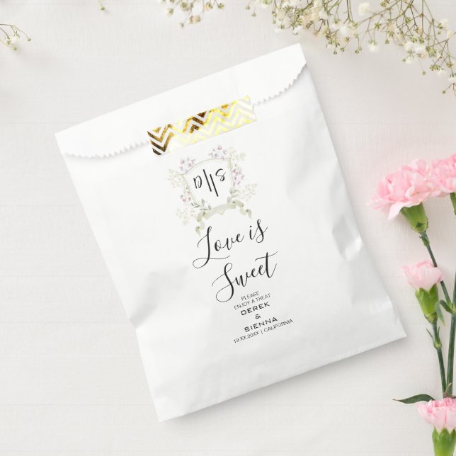 Dusky Wildflower Monogram Crest Wedding Favour Bag (Sealed)
