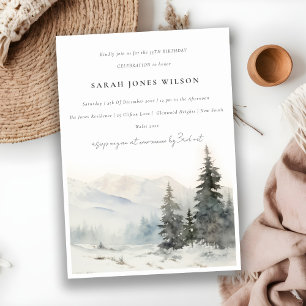 Dusky Winter Snow Mountain Landscape Birthday Invitation