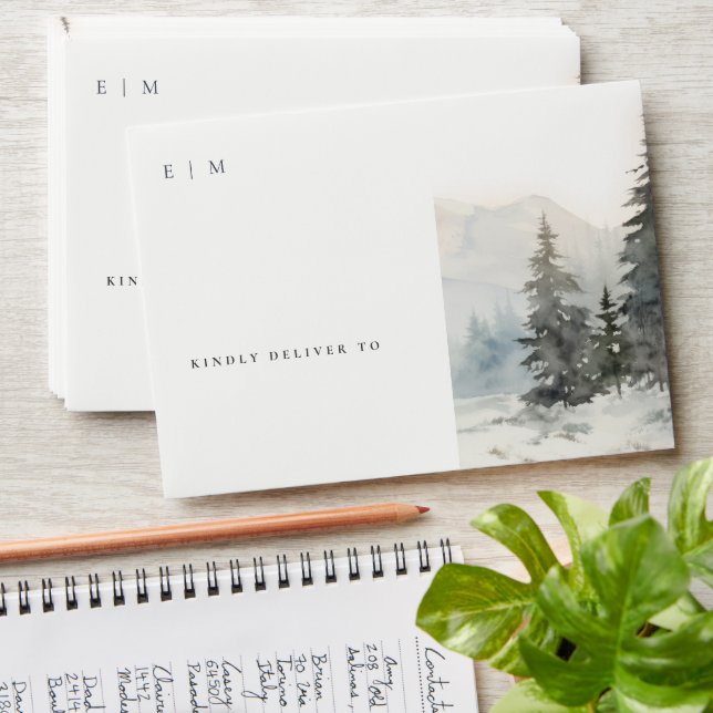 Dusky Winter Snow Mountain Landscape Wedding Envelope (Stacked)