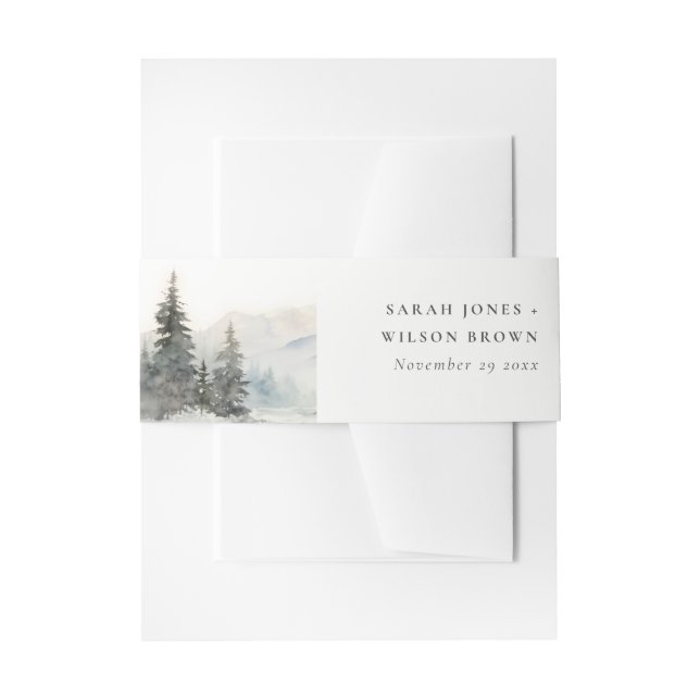 Dusky Winter Snow Mountain Landscape Wedding Invitation Belly Band (Front Example)