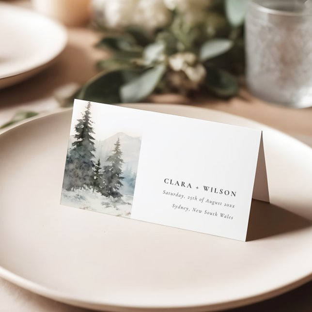 Dusky Winter Snow Mountain Landscape Wedding Place Card (Creator Uploaded)