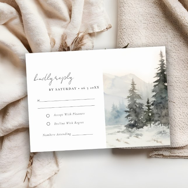 Dusky Winter Snow Mountain Landscape Wedding RSVP Card (Creator Uploaded)