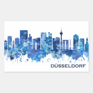 Dusseldorf Germany Skyline Blue Rectangular Sticker