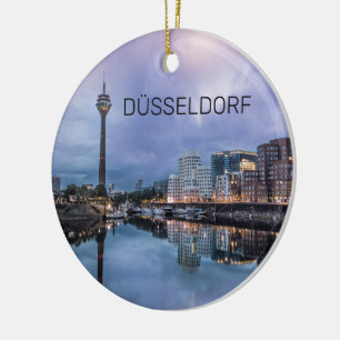Dusseldorf Skyline Germany Holiday Sunset Souvenir Ceramic Ornament