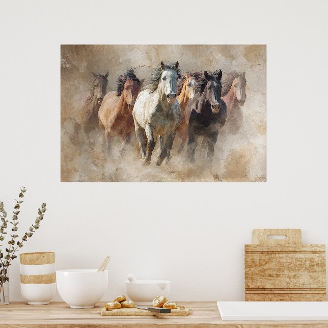 Dust and Motion – Wild Horses in Flight Art  Poster (Kitchen)