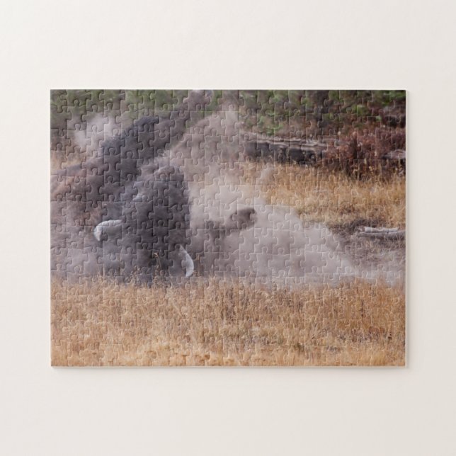 Dust Bathting American Bison Bull Wildlife Puzzle (Horizontal)