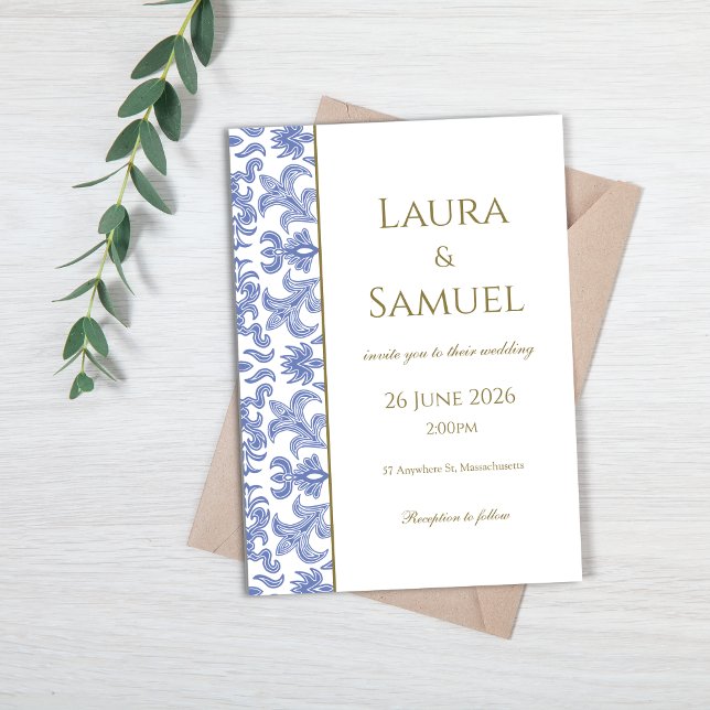 Dust Blue and White Elegant Wedding Invitation (Creator Uploaded)