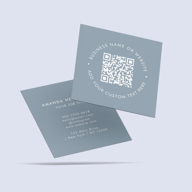Dust Blue QR Code Scannable Modern Minimal Square Business Card (Creator Uploaded)