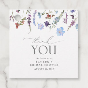 Dust Blue Watercolor Wildflower Bridal Shower Favour Tags