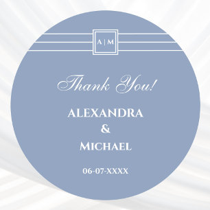 Dust Blue Whie Modern Wedding Thank You Classic Round Sticker