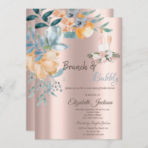  Dust Brunch Roses,Wine,Rose Gold Bridal Shower  Invitation