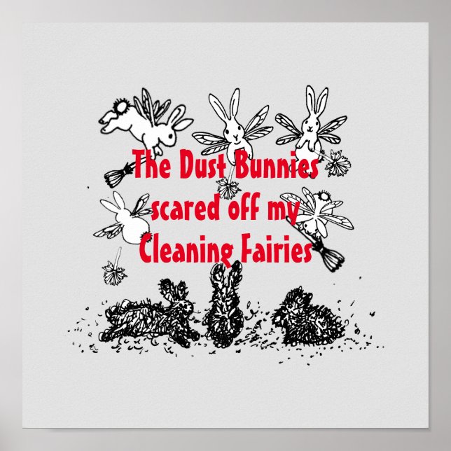 Dust Bunny Cleaning Fairy Rabbit Humourous Funny Poster (Front)