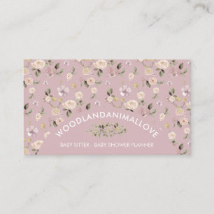 Dust Pink Flower Pattern Botanical Baby Sitter Business Card
