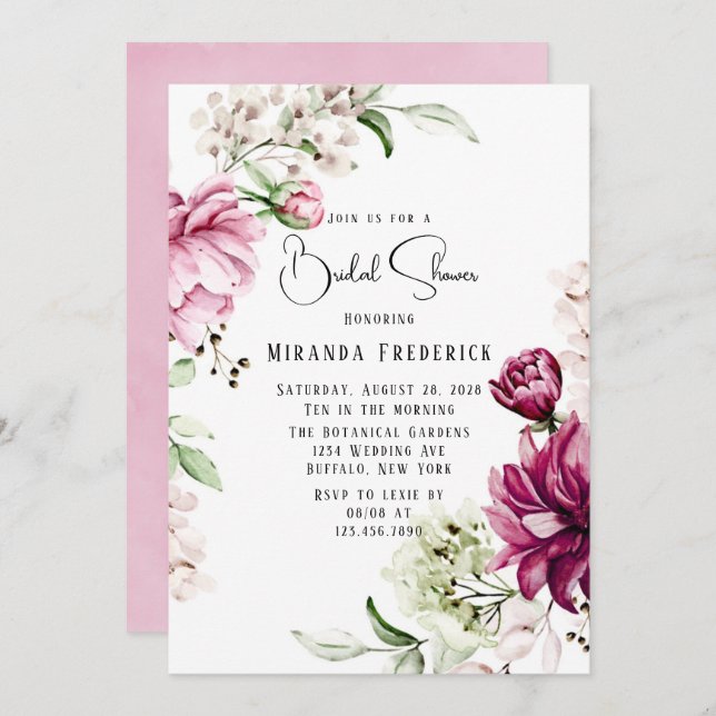 Dust Rose and Blush Pink Paint Peony Bridal Shower Invitation (Front/Back)