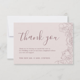 Dust Rose Mauve Floral Wedding Thank You Card