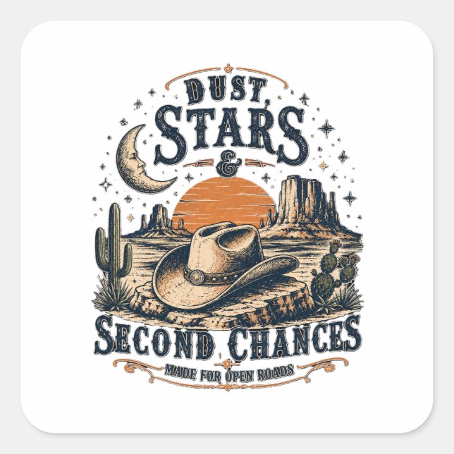Dust Stars Second Chances Western Design Square Sticker (Front)