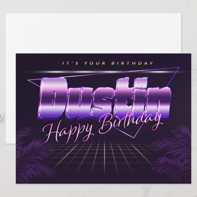 Dustin Name First Name pura retro Map Birthday Card (Front/Back)