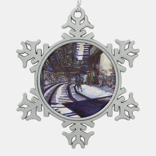 Dusting the Piano Snowflake Pewter Christmas Ornament (Front)