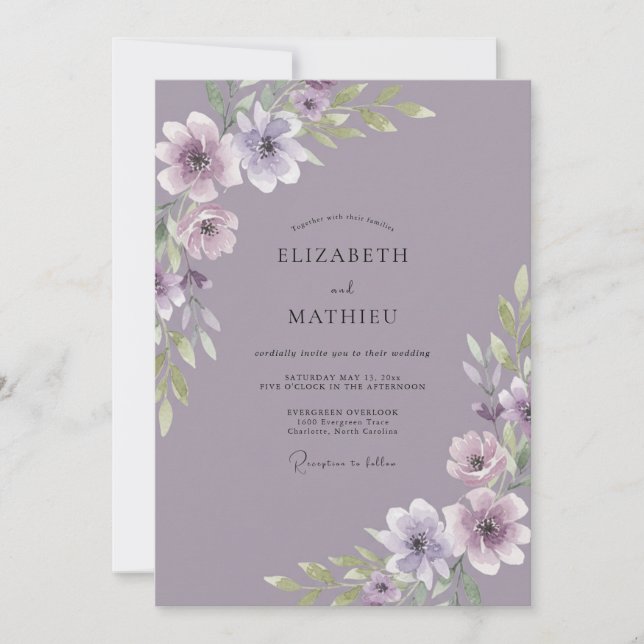 Dusty Amethyst Anemone Wedding Invitation (Front)