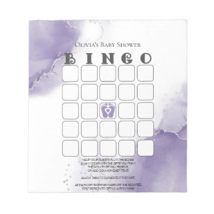 Dusty Amethyst Marble Baby Shower Bingo  Notepad