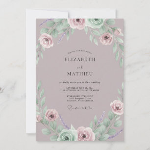 Dusty Amethyst Ranunculus Eucalyptus Wedding Invitation