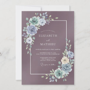 Dusty Amethyst Ranunculus Soft Eucalyptus Wedding Invitation