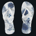 Dusty and Navy Blue Floral Elegant Botanical Thongs<br><div class="desc">Dusty blue and navy blue flowers beautiful flip flops for any party</div>