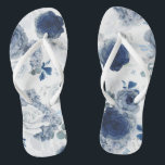 Dusty and Navy Blue Floral Elegant Botanical Thongs<br><div class="desc">Dusty blue and navy blue flowers beautiful flip flops for any party</div>