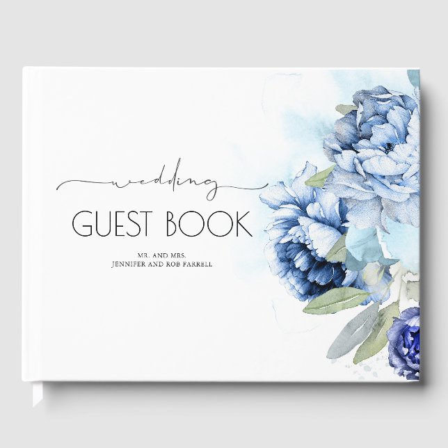 Dusty and Navy Blue Floral Wedding Guest Book (Front)