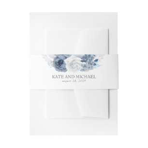 Dusty And Navy Blue Floral Wedding Invitation Belly Band
