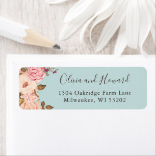 Dusty Aqua Blue Blush Pink Floral Return Address Label