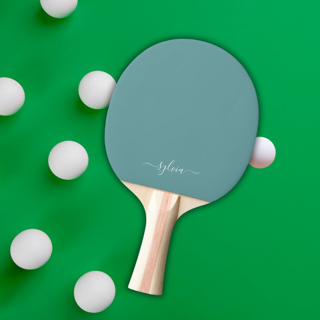 Dusty Aqua Modern Girly Monogram Name Ping Pong Paddle (Dusty Aqua Monogram Ping Pong Paddle)