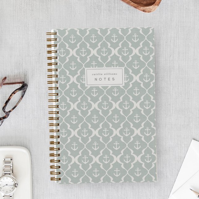 Dusty Aqua Nautical Anchor Ogee Personalised Notebook (Creator Uploaded)